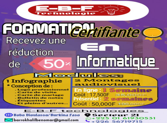 50% DE REDUCTION SUR LA FORMATION EN INFORMATIQUE EN PRESENTIEL CHEZ BARRO ET FRERE